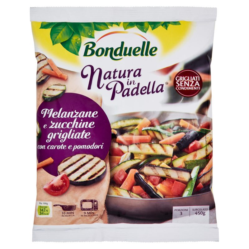 Bonduelle Natura in Padella Melanzane e zucchine grigliate con carote e pomodori Surgelato 450 g