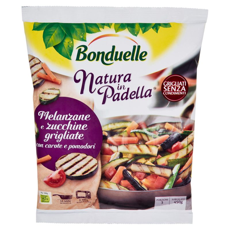 Bonduelle Natura in Padella Melanzane e zucchine grigliate con carote e pomodori Surgelato 450 g