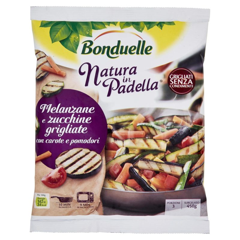 Bonduelle Natura in Padella Melanzane e zucchine grigliate con carote e pomodori Surgelato 450 g