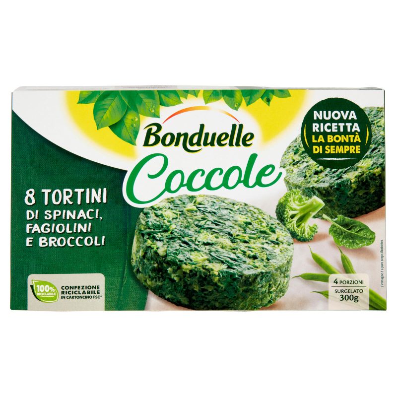 Bonduelle Coccole 8 Tortini di Spinaci, Fagiolini e Broccoli Surgelato 300 g