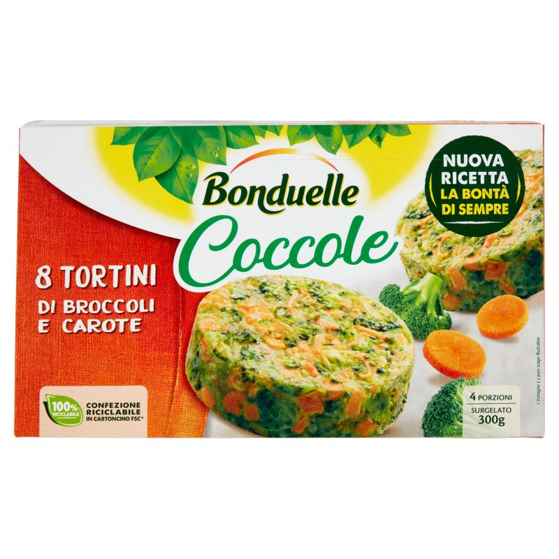 Bonduelle Coccole 8 Tortini di Broccoli e Carote Surgelato 300 g