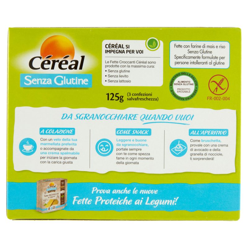 Céréal Fette Croccanti, con mais e riso, senza Glutine, Senza Lattosio, Senza Lievito 125 g