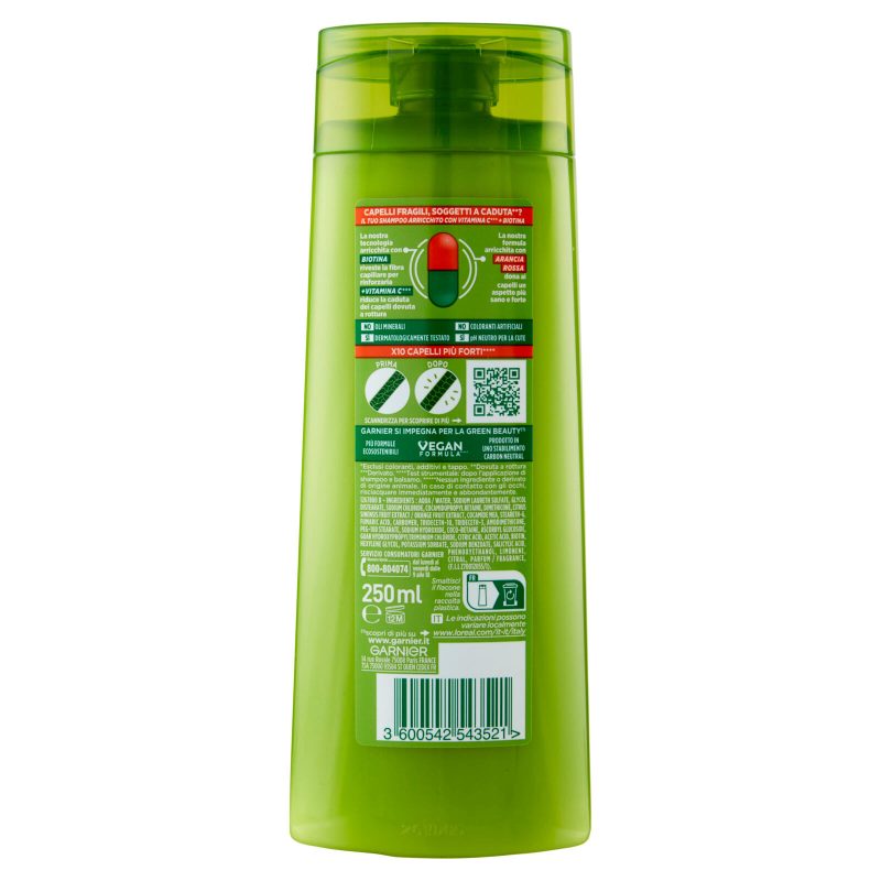 Garnier Fructis Shampoo Vitamine & Forza, shampoo fortificante per capelli fragili 250 ml