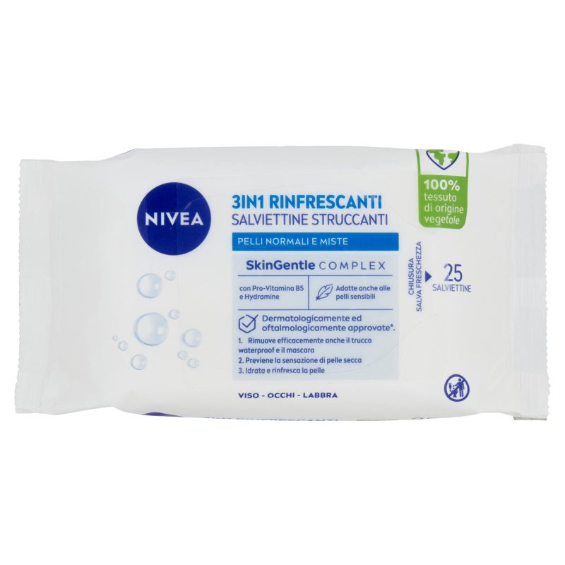 Nivea 3in1 Rinfrescanti Salviettine Struccanti Pelli Normali e Miste 25 pz