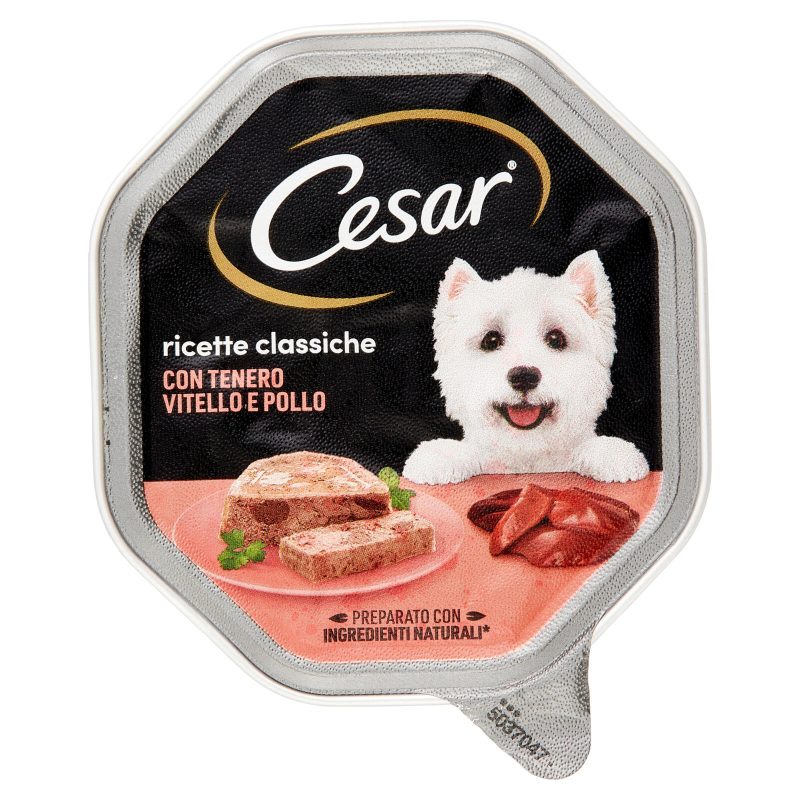 Cesar Ricette Classiche Cibo Umido Cane in Vaschetta con Tenero Vitello e Pollo 150 g