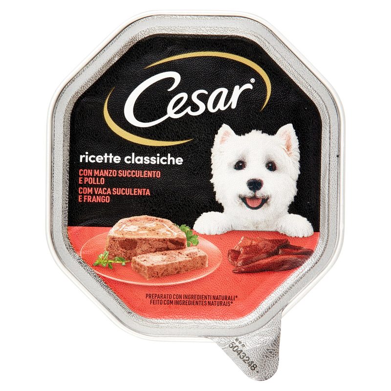 Cesar Ricette Classiche Cibo Umido Cane in Vaschetta con Manzo Succulento e Pollo 150 g