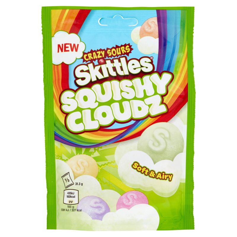 Skittles Squishy Cloudz Crazy Sours, Caramelle Aspre e Gommose al Gusto Frutta, 94g