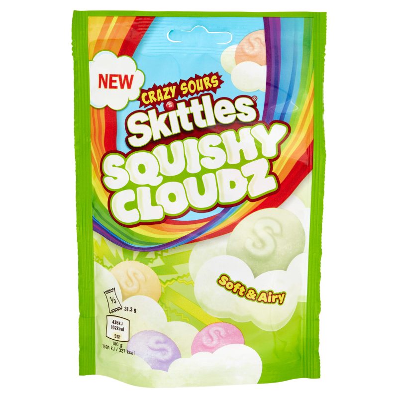 Skittles Squishy Cloudz Crazy Sours, Caramelle Aspre e Gommose al Gusto Frutta, 94g