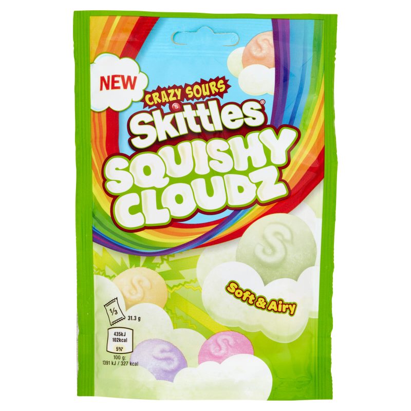 Skittles Squishy Cloudz Crazy Sours, Caramelle Aspre e Gommose al Gusto Frutta, 94g