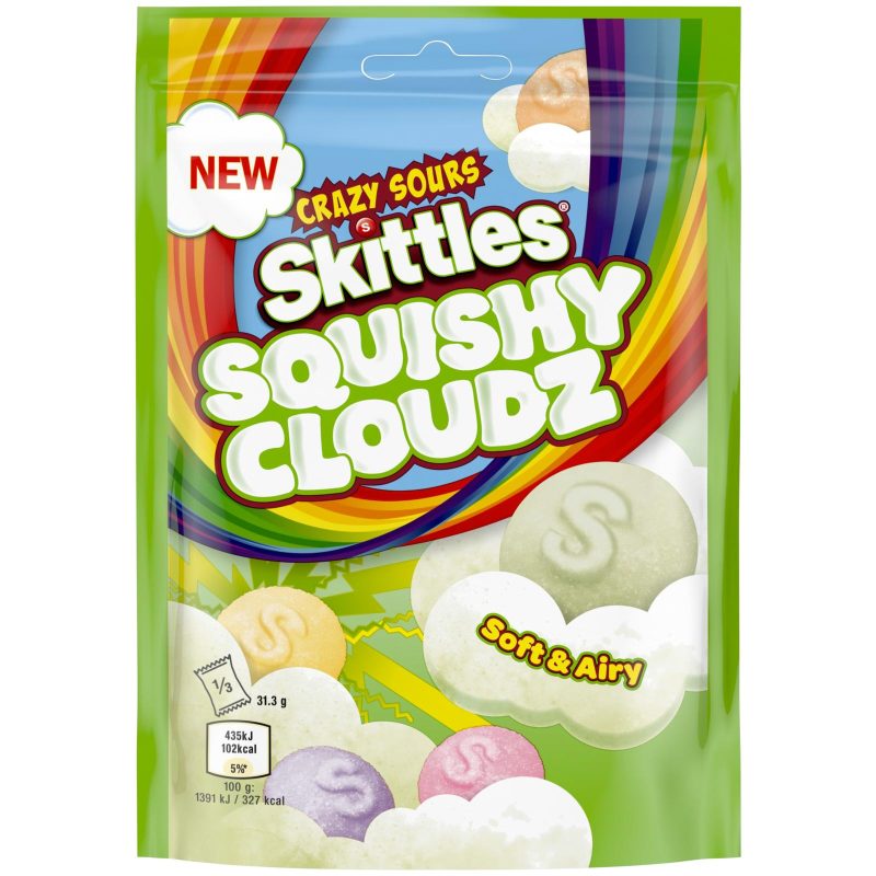 Skittles Squishy Cloudz Crazy Sours, Caramelle Aspre e Gommose al Gusto Frutta, 94g