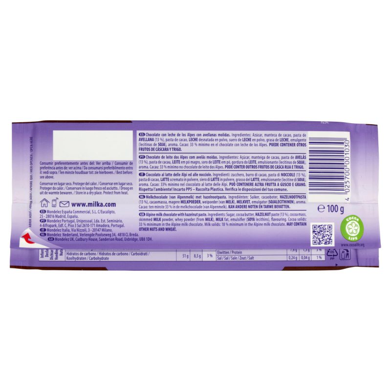 Milka Noisette, tavoletta di cioccolato al latte 100% Alpino - 100g