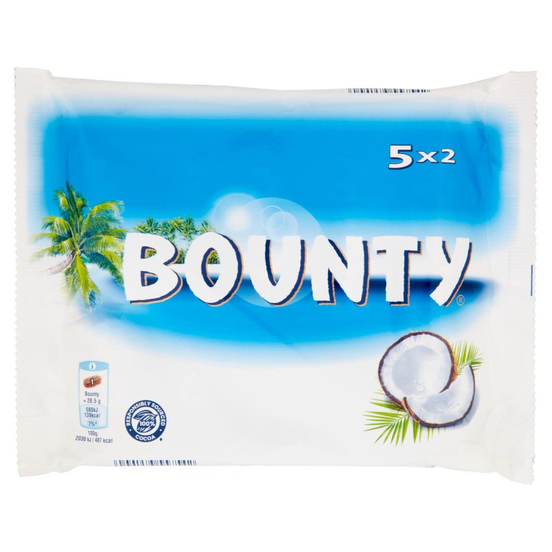 Bounty Snack di Cioccolato al Latte Ripiena al Cocco, Multipack da 5 x 57g