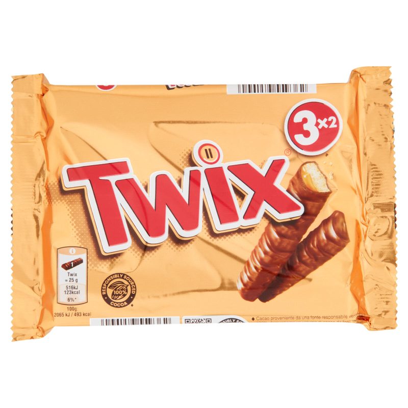 Twix Snack al Cioccolato con Caramello, 3 Barrette x 50g