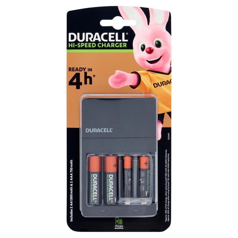 Duracell Caricabatterie da 4 ore con incluse batterie ricaricabili 2 AA + 2 AAA