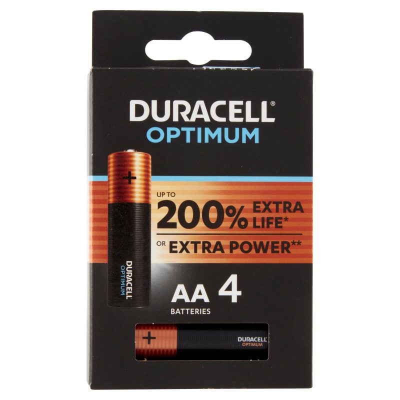 Duracell Optimum AA Batterie Stilo Alcaline 1.5 V LR06 MX1500 confezione da 4 Pile Duracell