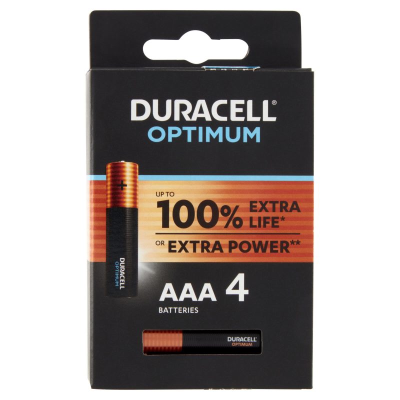 Duracell Optimum AAA Batterie Stilo Alcaline 1.5 V LR03 MX2400 confezione da 4 Pile Duracell