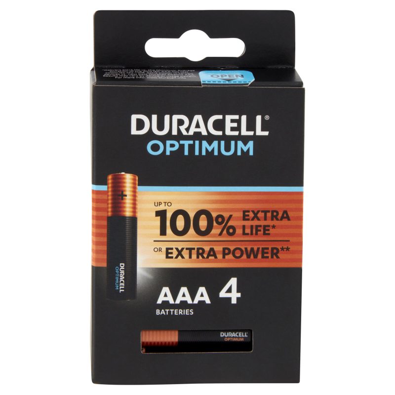 Duracell Optimum AAA Batterie Stilo Alcaline 1.5 V LR03 MX2400 confezione da 4 Pile Duracell