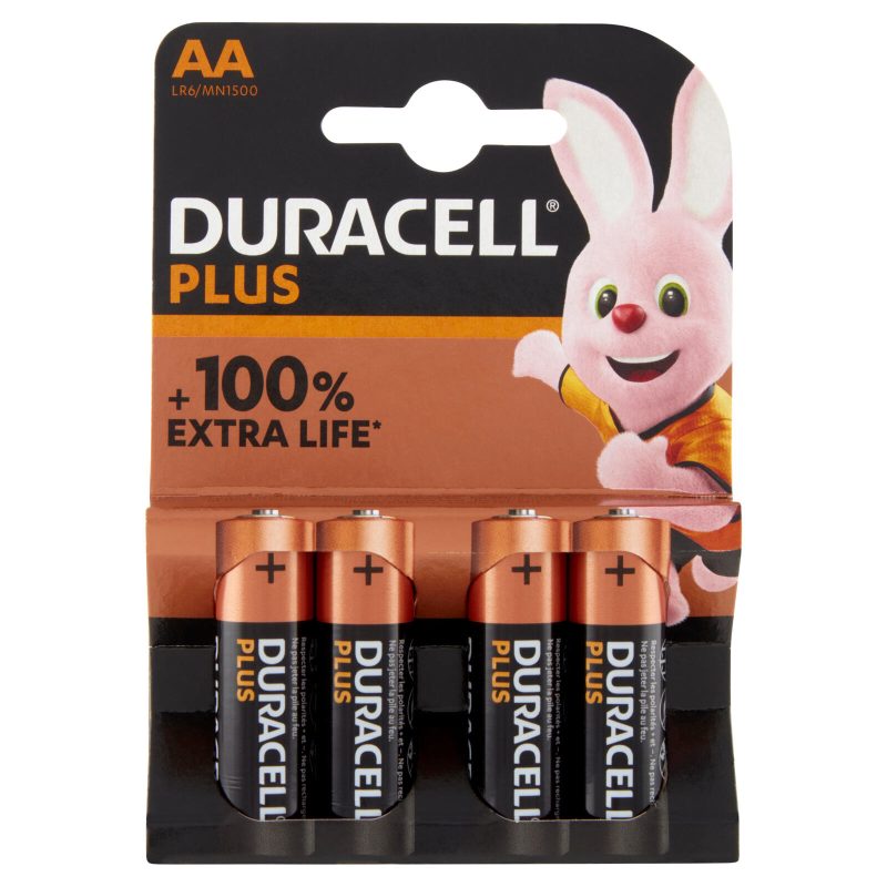 Duracell Plus AA Batterie Stilo Alcaline 1.5V LR06 MX1500 Pile Duracell confezione da 4 Pile Duracel