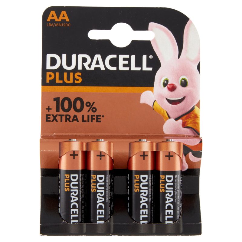 Duracell Plus AA Batterie Stilo Alcaline 1.5V LR06 MX1500 Pile Duracell confezione da 4 Pile Duracel