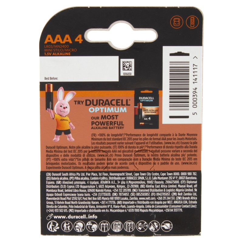 Duracell Plus AAA Batterie Ministilo Alcaline 1.5V LR03 MN2400 confezione da 4 Pile Duracell