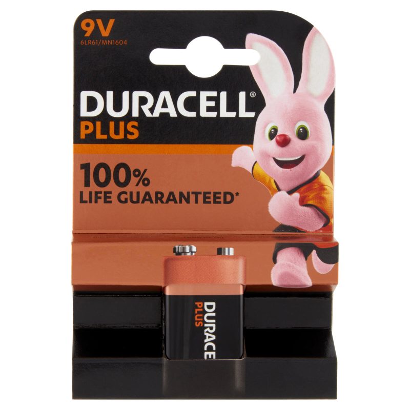 Duracell Plus 9V Batteria Alcalina 9V 6LR61 MX1604 pacco da 1 pila ideale per rilevatore di fumo