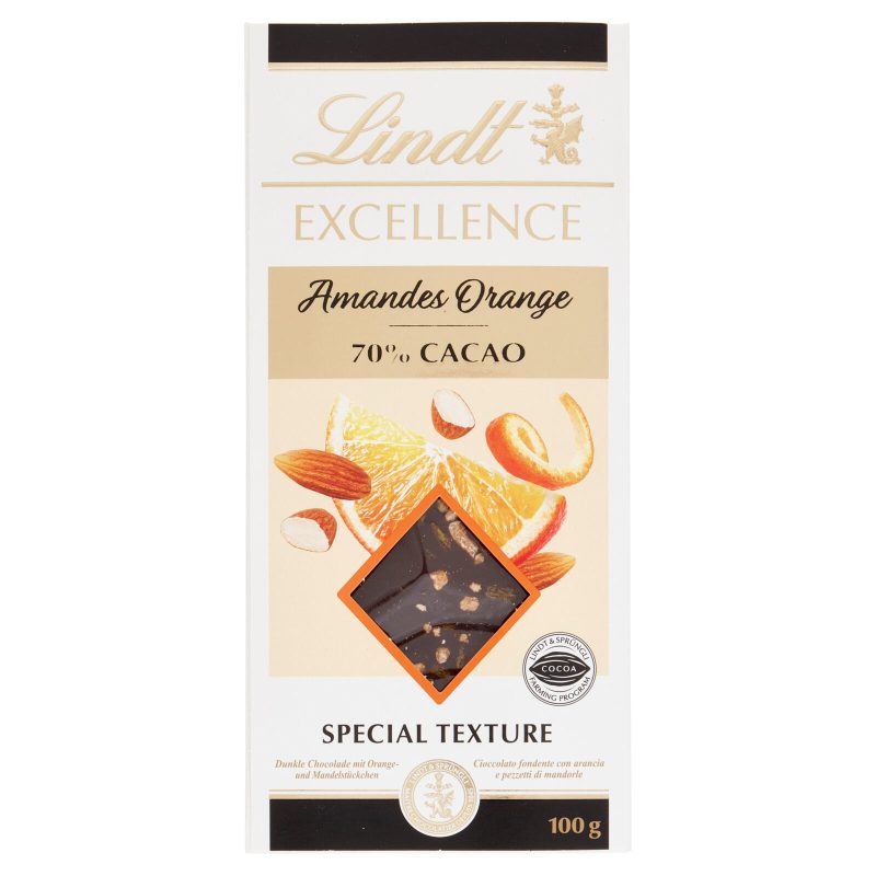 Lindt  Excellence Tavoletta Cioccolato Fondente Arancia e Mandorle 100 g