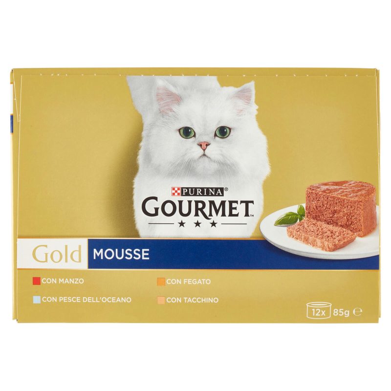 PURINA GOURMET Gold Mousse Manzo / Pesce dell'Oceano / Fegato / Tacchino 12 x 85 g