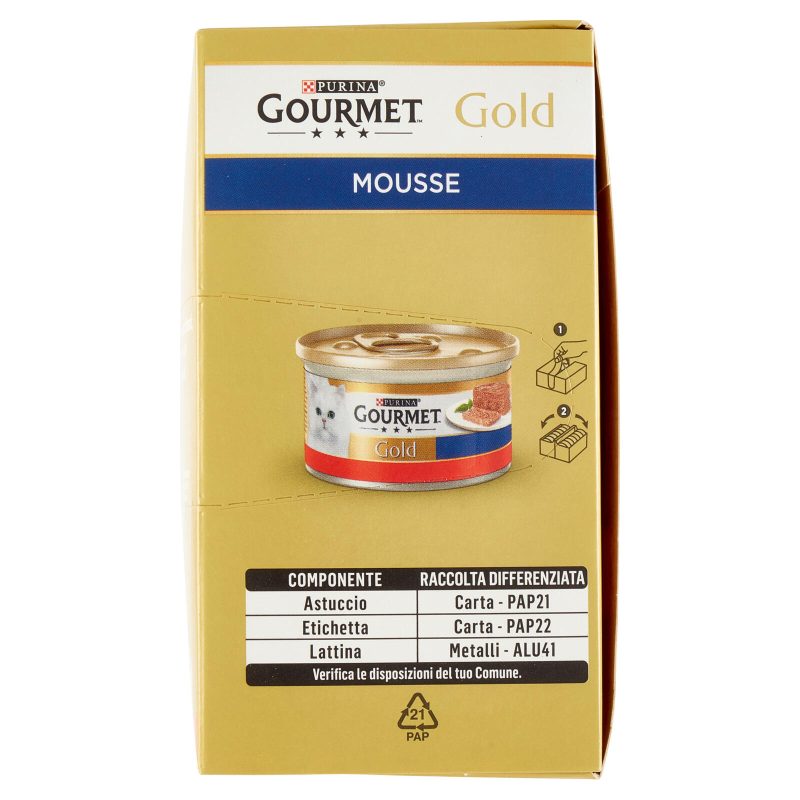 PURINA GOURMET Gold Mousse Manzo / Pesce dell'Oceano / Fegato / Tacchino 12 x 85 g