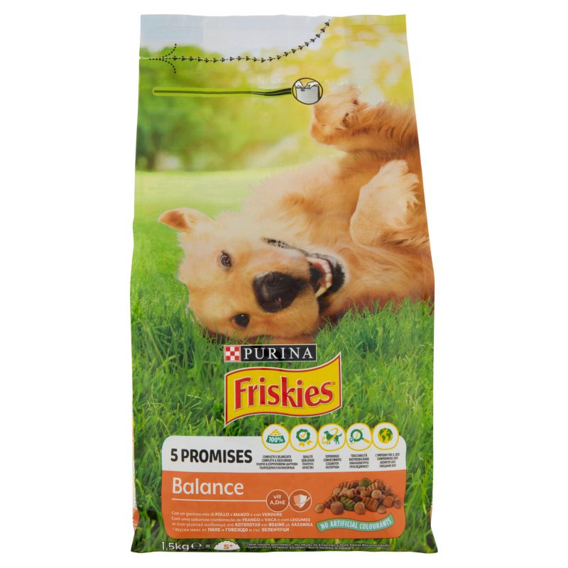 Purina Friskies Cane Balance con un gustoso mix di Pollo e Manzo e con verdure 1,5 kg