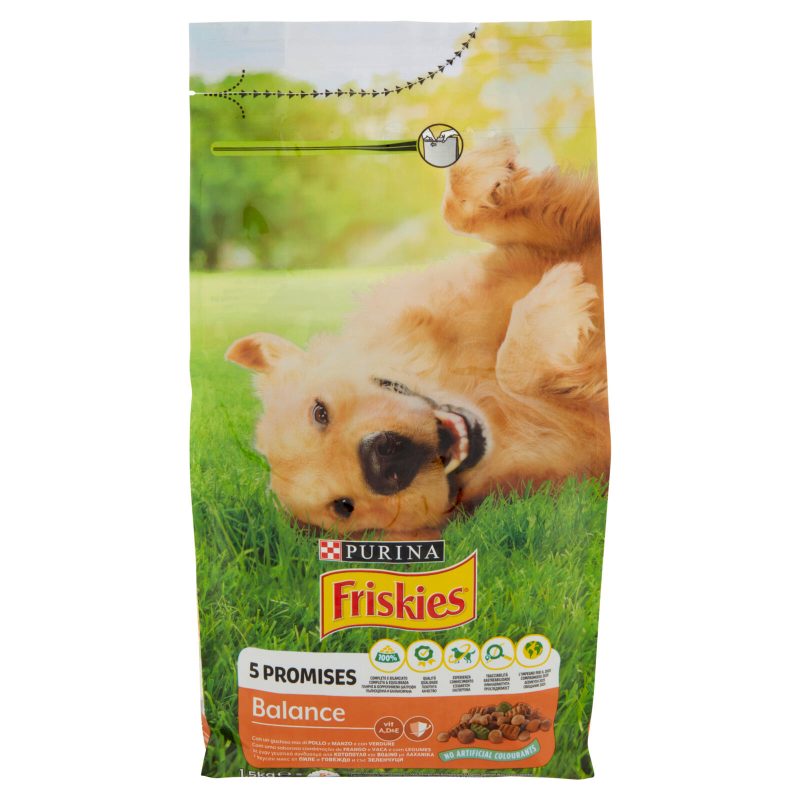 Purina Friskies Cane Balance con un gustoso mix di Pollo e Manzo e con verdure 1,5 kg