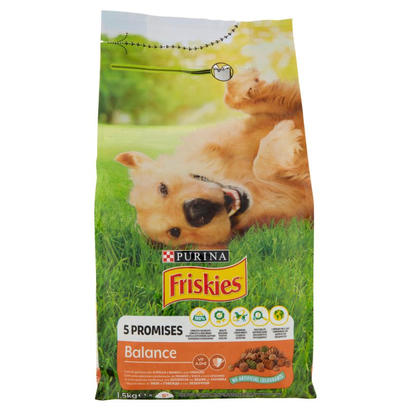 Purina Friskies Cane Balance con un gustoso mix di Pollo e Manzo e con verdure 1,5 kg