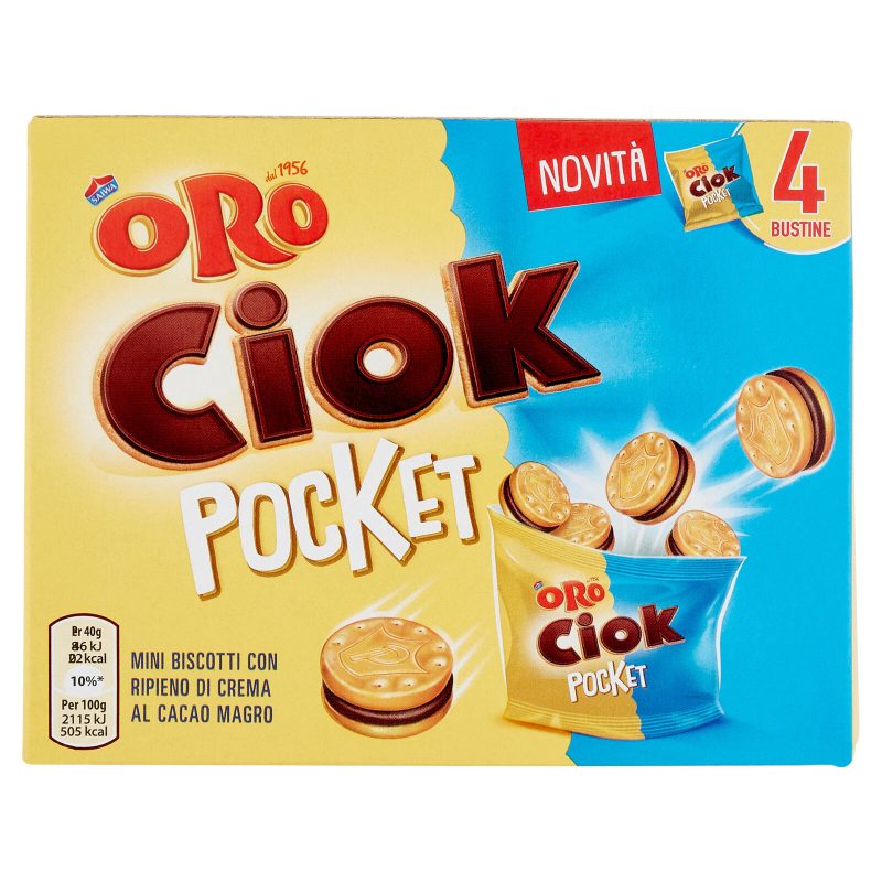 Oro Ciok Pocket Mini biscotti ripieni di crema al cacao magro - 4 x 40 g