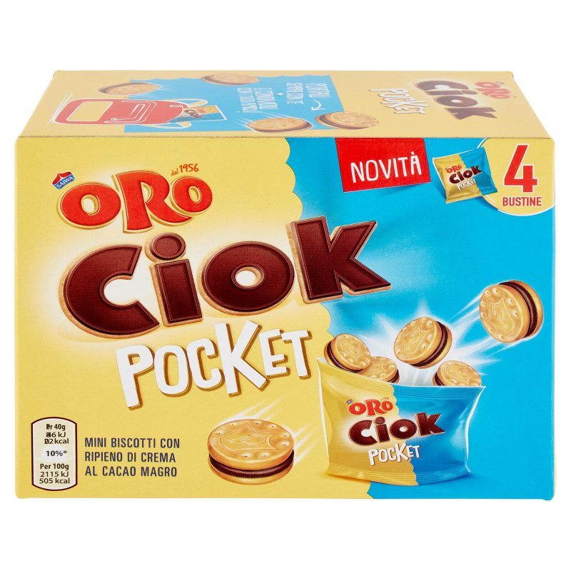 Oro Ciok Pocket Mini biscotti ripieni di crema al cacao magro - 4 x 40 g