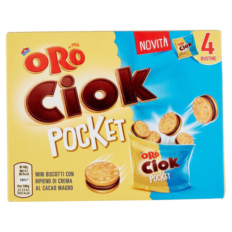 Oro Ciok Pocket Mini biscotti ripieni di crema al cacao magro - 4 x 40 g