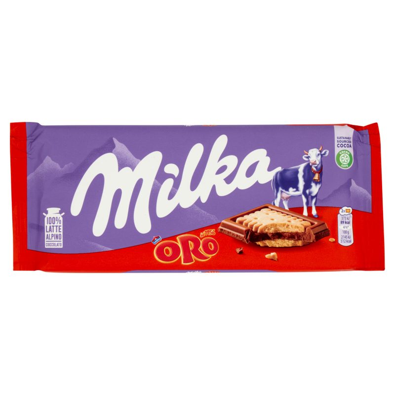 Milka Oro Sandwich, tavoletta di cioccolato al latte 100% Alpino con biscotto Oro Saiwa - 87g