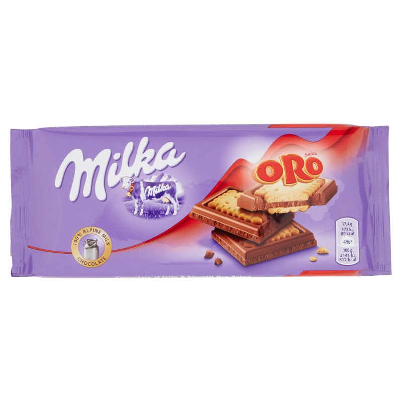 Milka Oro Sandwich, tavoletta di cioccolato al latte 100% Alpino con biscotto Oro Saiwa - 87g