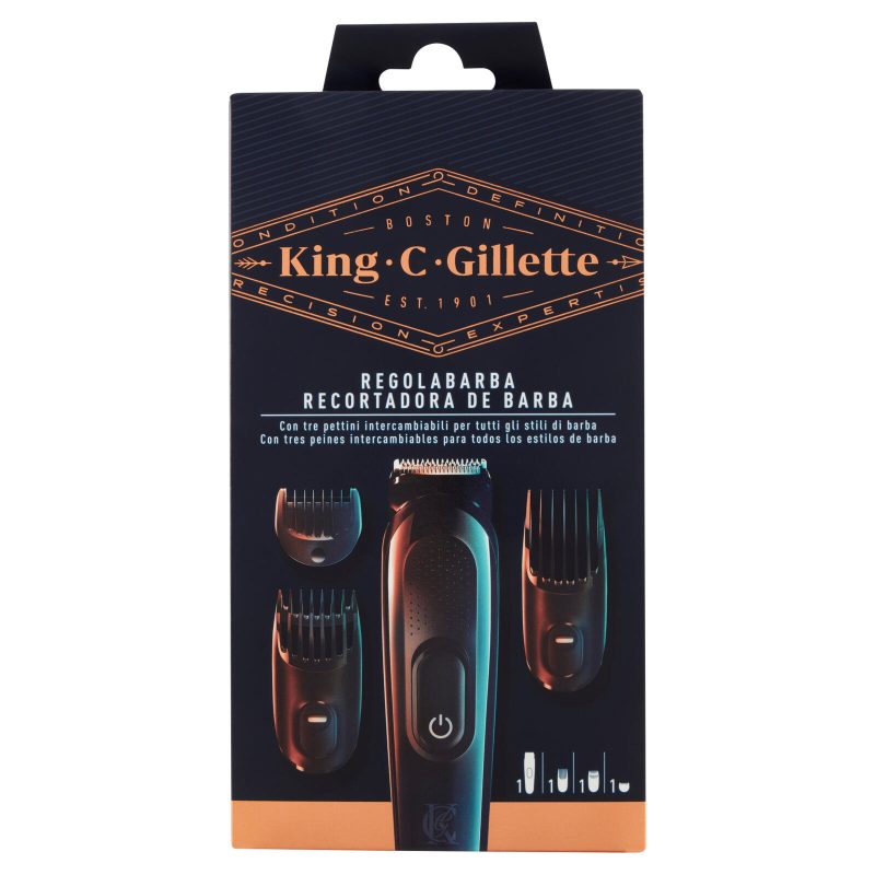 King C. Gillette Kit Regolabarba Tagliacapelli + 3 Pettini Regolatori Lunghezza Intercambiabili