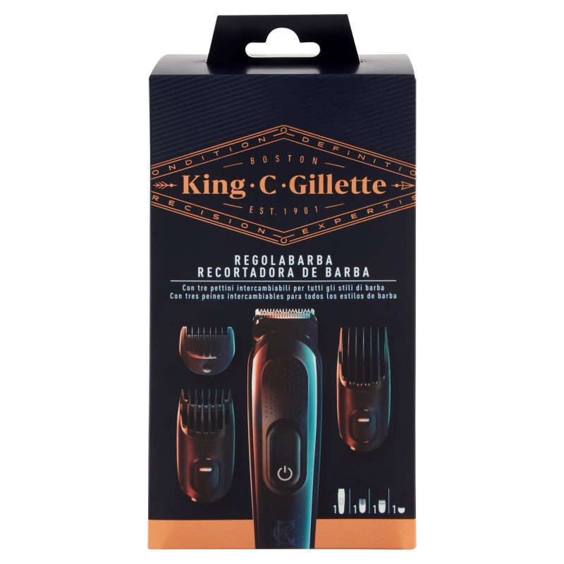 King C. Gillette Kit Regolabarba Tagliacapelli + 3 Pettini Regolatori Lunghezza Intercambiabili