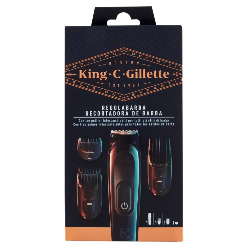 King C. Gillette Kit Regolabarba Tagliacapelli + 3 Pettini Regolatori Lunghezza Intercambiabili