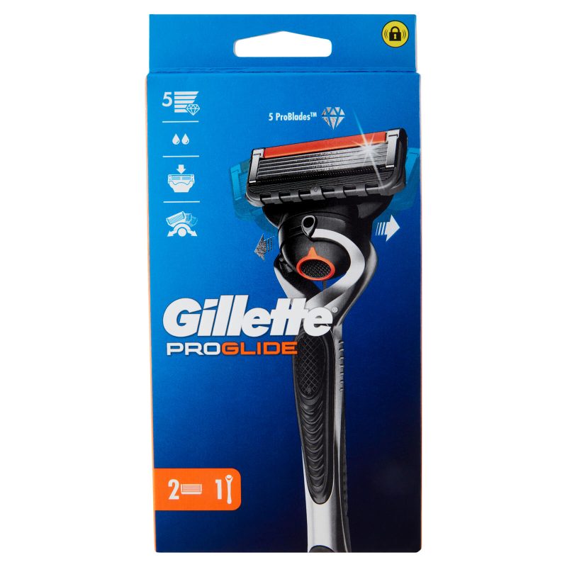 Gillette Proglide Rasoio da Uomo Manico + Lamette di Ricambio, 2 Ricariche