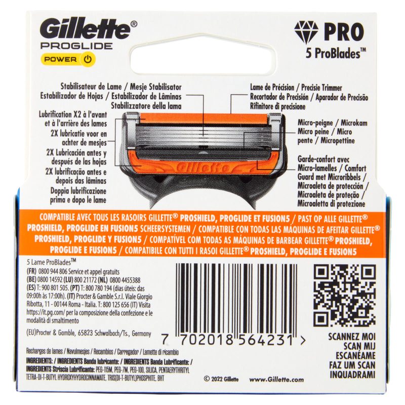 Gillette Proglide Power Lamette di ricambio per Rasoio da Uomo, 4 Ricariche