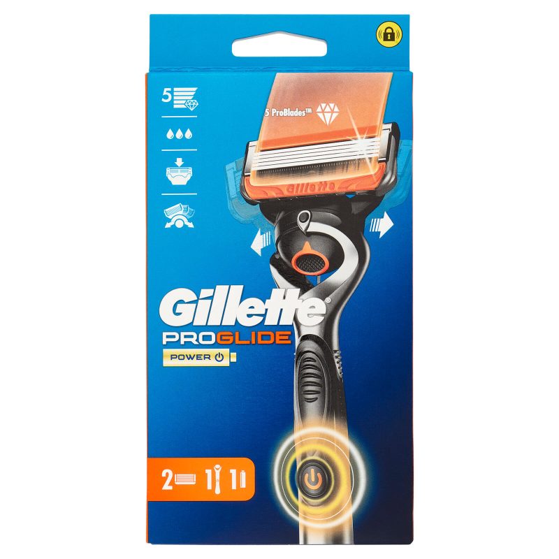 Gillette ProGlide Power Rasoio da Uomo Manico + Lamette di Ricambio, 2 Ricariche