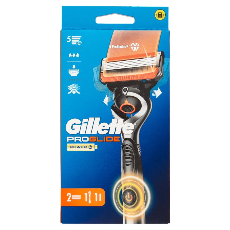 Gillette ProGlide Power Rasoio da Uomo Manico + Lamette di Ricambio, 2 Ricariche