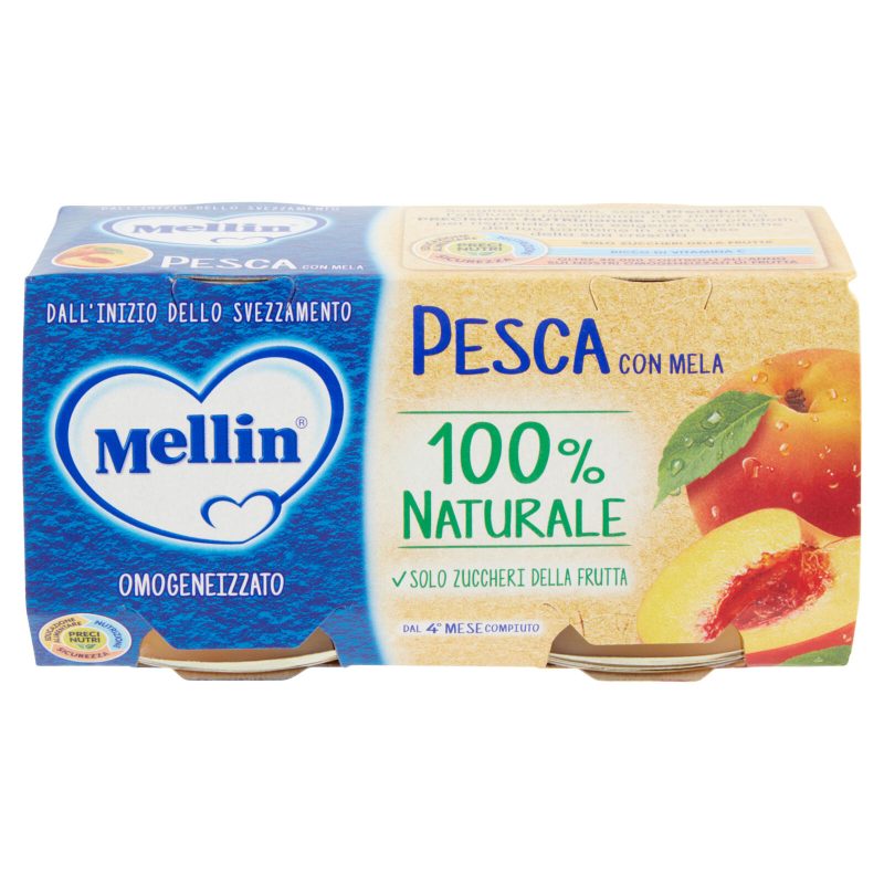 Mellin Pesca con Mela 100% Naturale Omogeneizzato 2 x 100 g