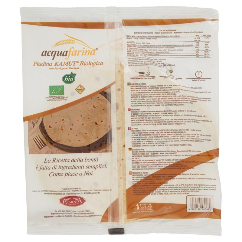 Acquafarina bio Piadina Kamut Biologica 3 piadine 300 g