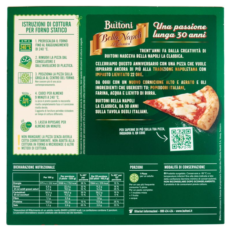 BUITONI Bella Napoli La Classica Margherita Pizza Surgelata 2 pizze 650 g