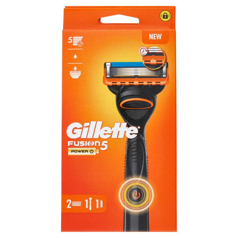 Gillette Rasoio Uomo Fusion5 Power a 5 lame, 1 Manico + 2 Lamette Barba