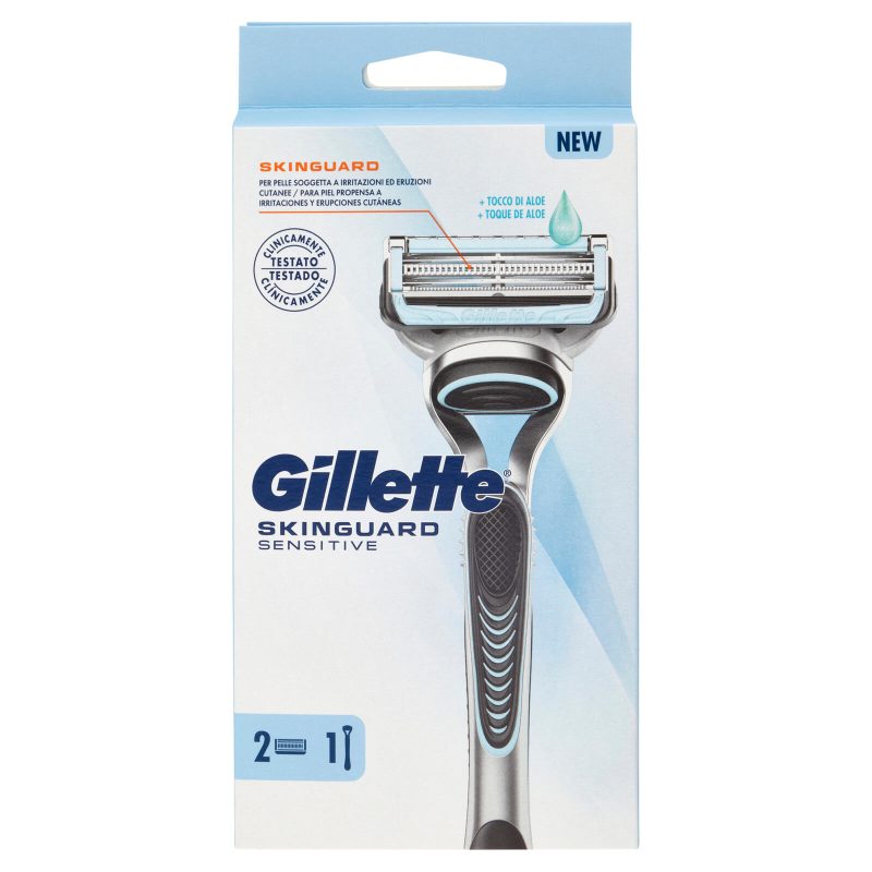 Gillette Rasoio Uomo SkinGuard Sensitive, 1 Manico + 2 Lamette Barba