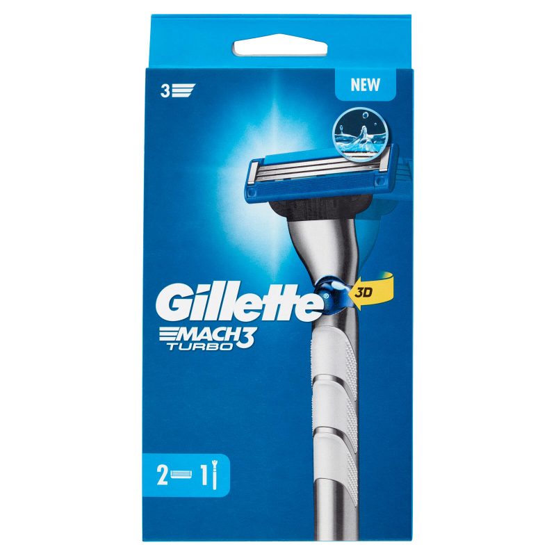 Gillette Rasoio Uomo Mach3 Turbo a 3 Lame, 1 Manico + 2 Lamette Barba