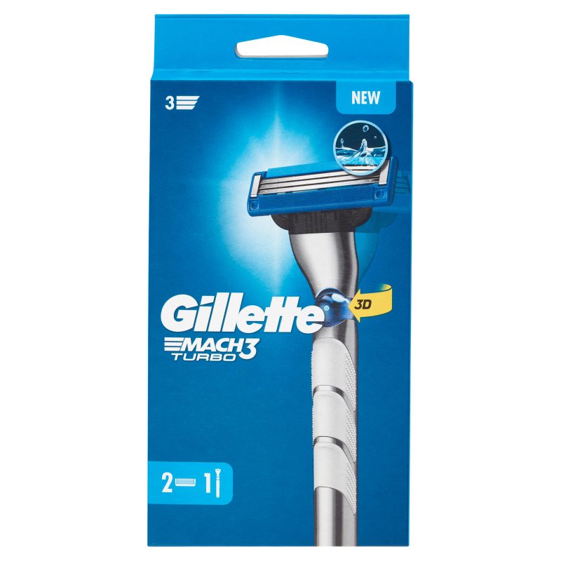 Gillette Rasoio Uomo Mach3 Turbo a 3 Lame, 1 Manico + 2 Lamette Barba